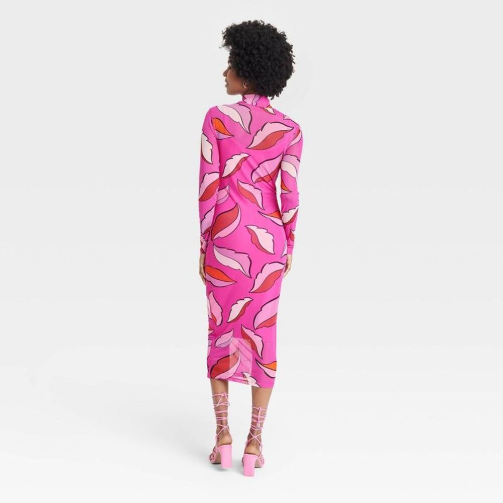 Target x Sammy B - Sammy B Women's Midi Dress Long Sleeve Mesh Bodyco Pink - Picture 2 of 3